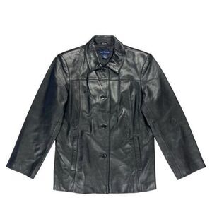 Ann Taylor Leather Jacket Women Small Black Leather ButtonUp Classic Jacket